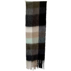 Big Chunky Plaid Winter Scarf Brushed Mohair-Look Fringe Oversized Cozy NWT Mint